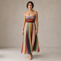 Clara Rainbow Pleated Maxi Dress — Women's Strapless Multicolour Stripe Maxi Dress