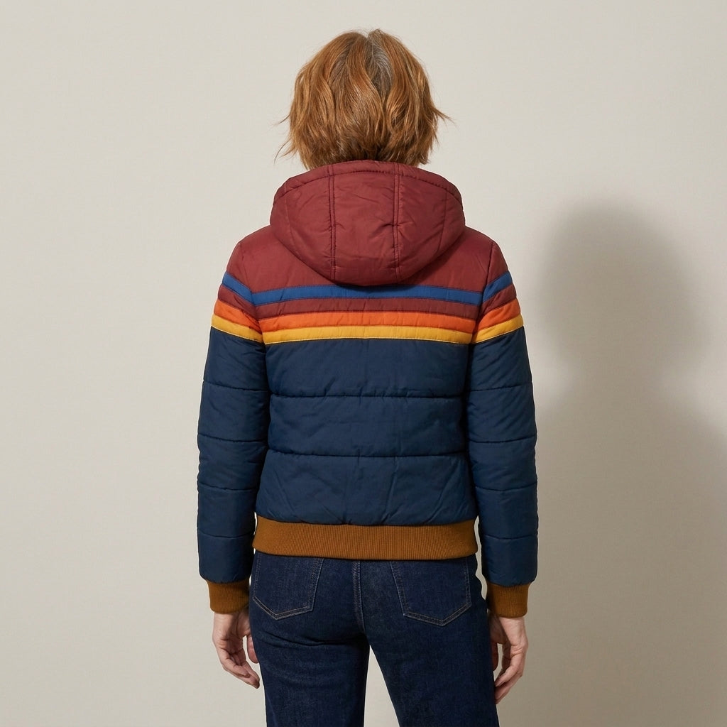 RETRO STRIPED PUFFER JACKET FOR WOMEN