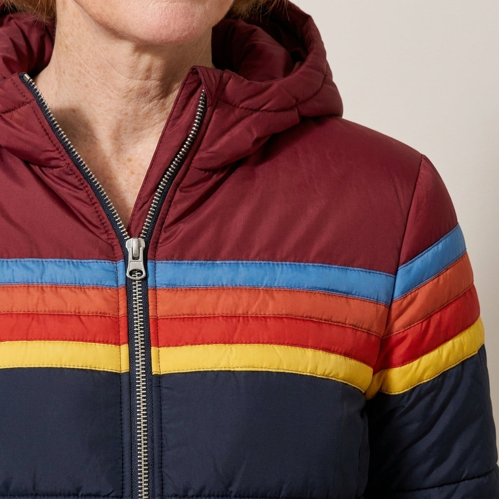 RETRO STRIPED PUFFER JACKET FOR WOMEN
