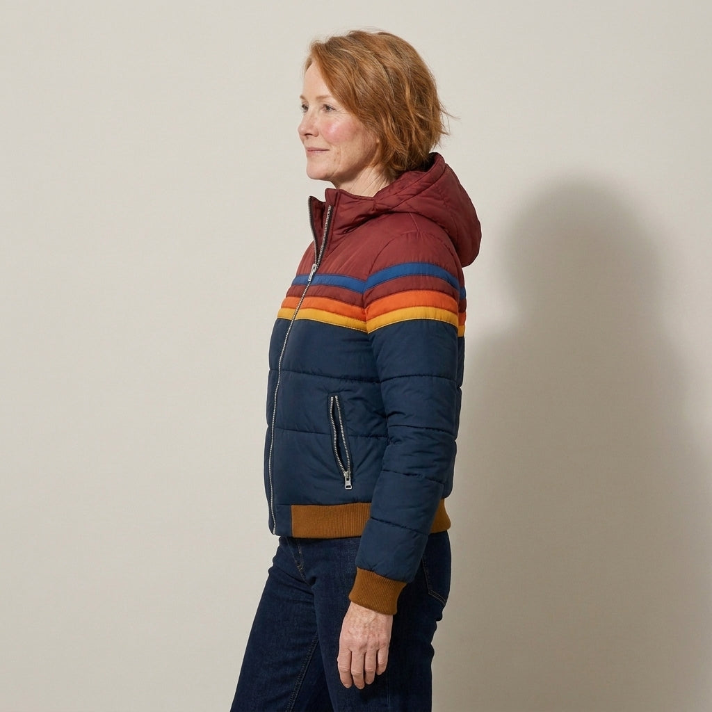 RETRO STRIPED PUFFER JACKET FOR WOMEN