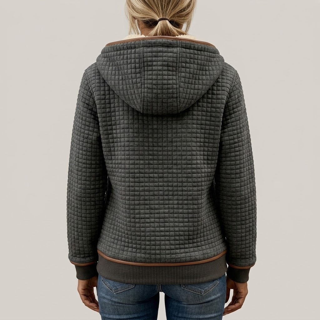 Women's Grey Sherpa Lined Hooded Jacket — Fully Lined Full Zip Qui