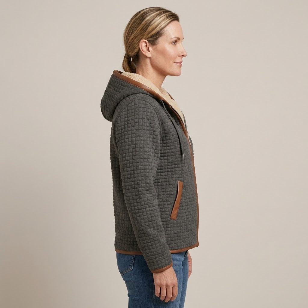 Women's Grey Sherpa Lined Hooded Jacket — Fully Lined Full Zip Qui