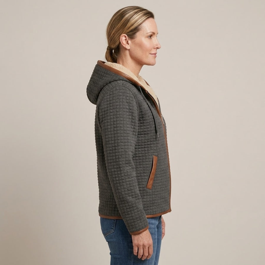 Women's Grey Sherpa Lined Hooded Jacket — Fully Lined Full Zip Qui