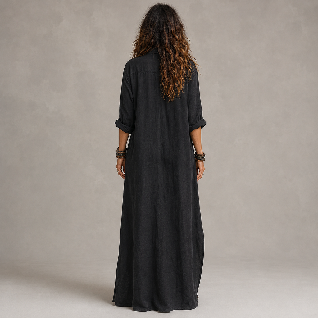 Clara Shirt Maxi Dress — Women's Long Sleeve Button-Down Maxi Dress
