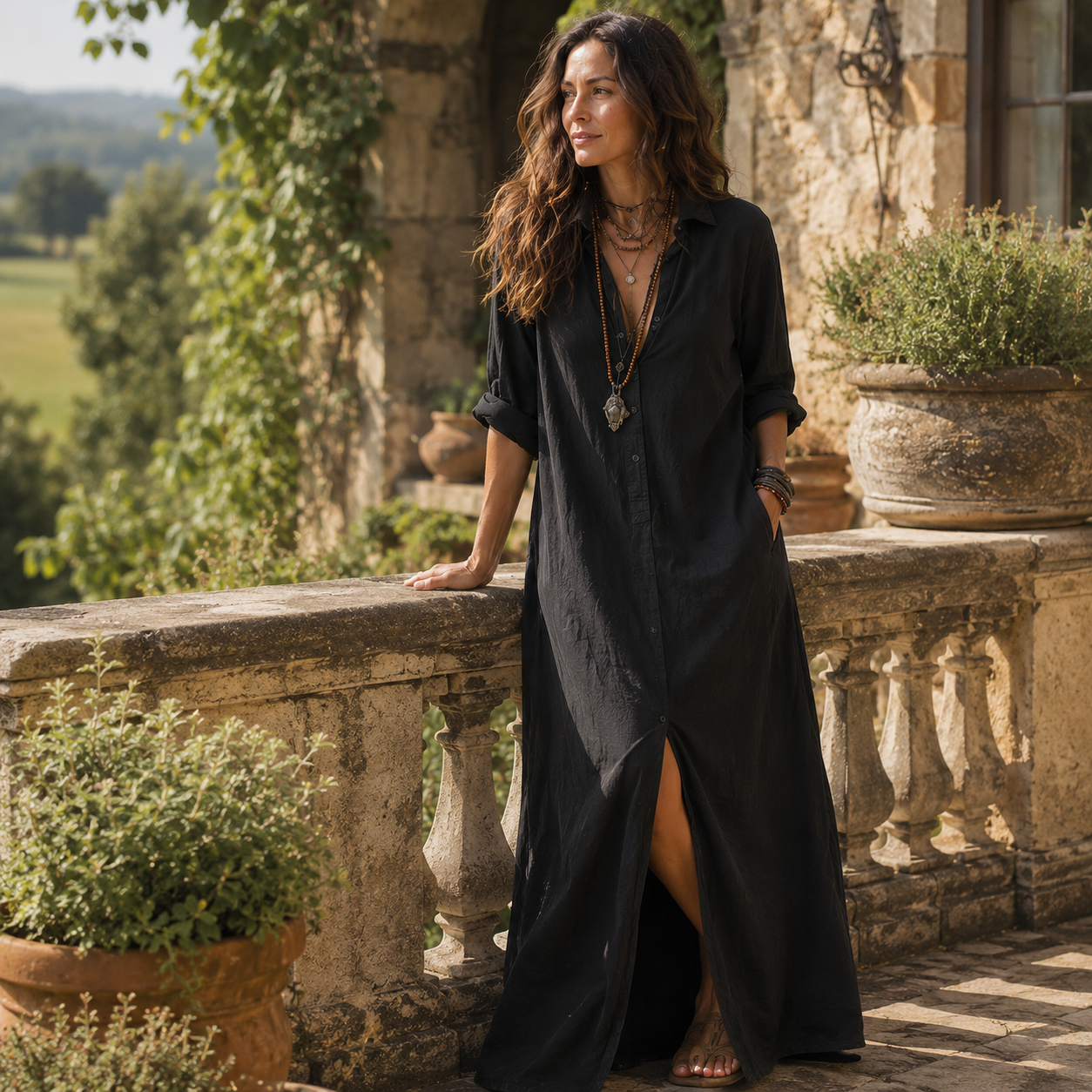 Clara Shirt Maxi Dress — Women's Long Sleeve Button-Down Maxi Dress