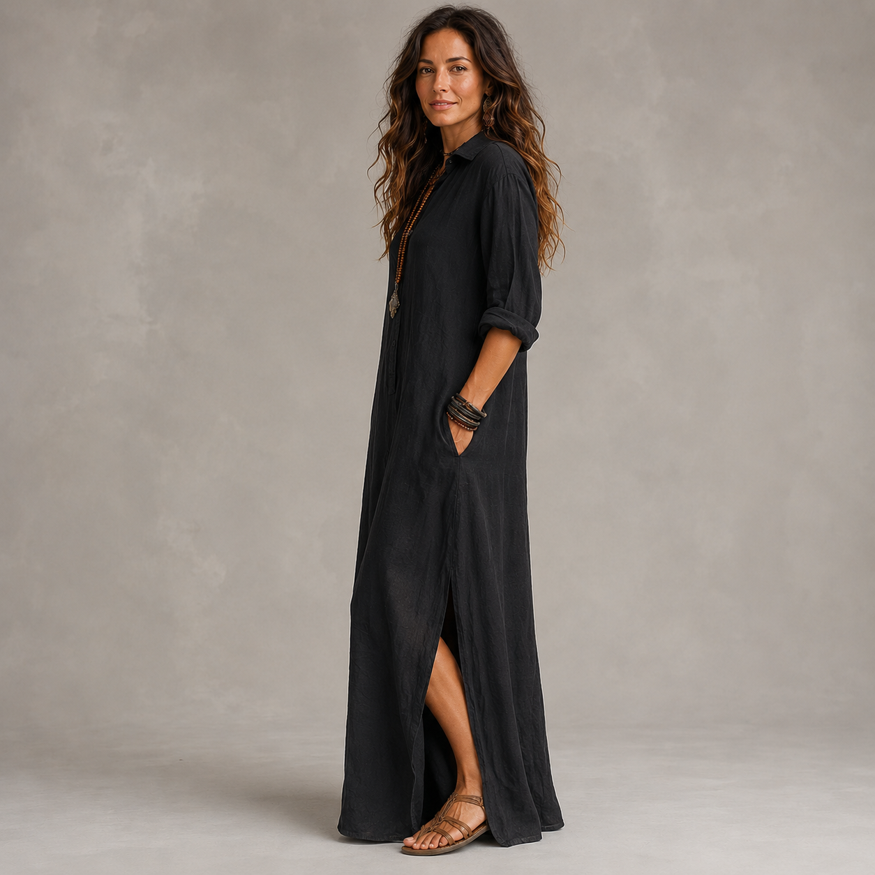 Clara Shirt Maxi Dress — Women's Long Sleeve Button-Down Maxi Dress