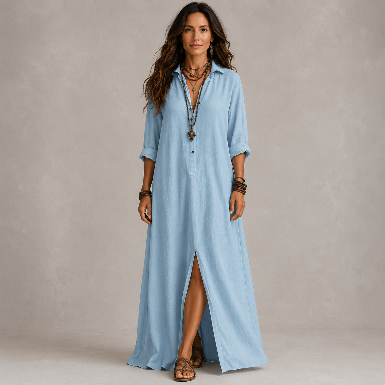 Clara Shirt Maxi Dress — Women's Long Sleeve Button-Down Maxi Dress