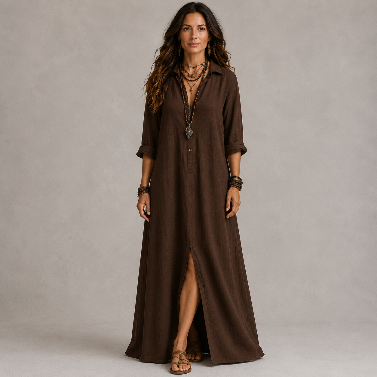 Clara Shirt Maxi Dress — Women's Long Sleeve Button-Down Maxi Dress
