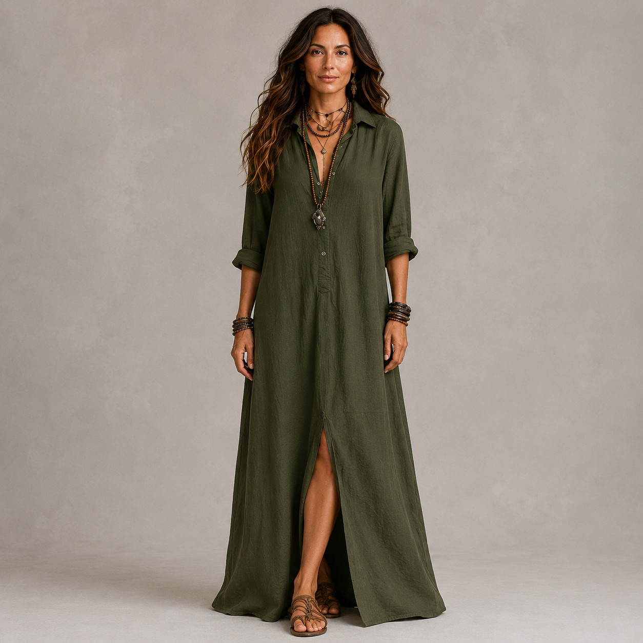 Clara Shirt Maxi Dress — Women's Long Sleeve Button-Down Maxi Dress