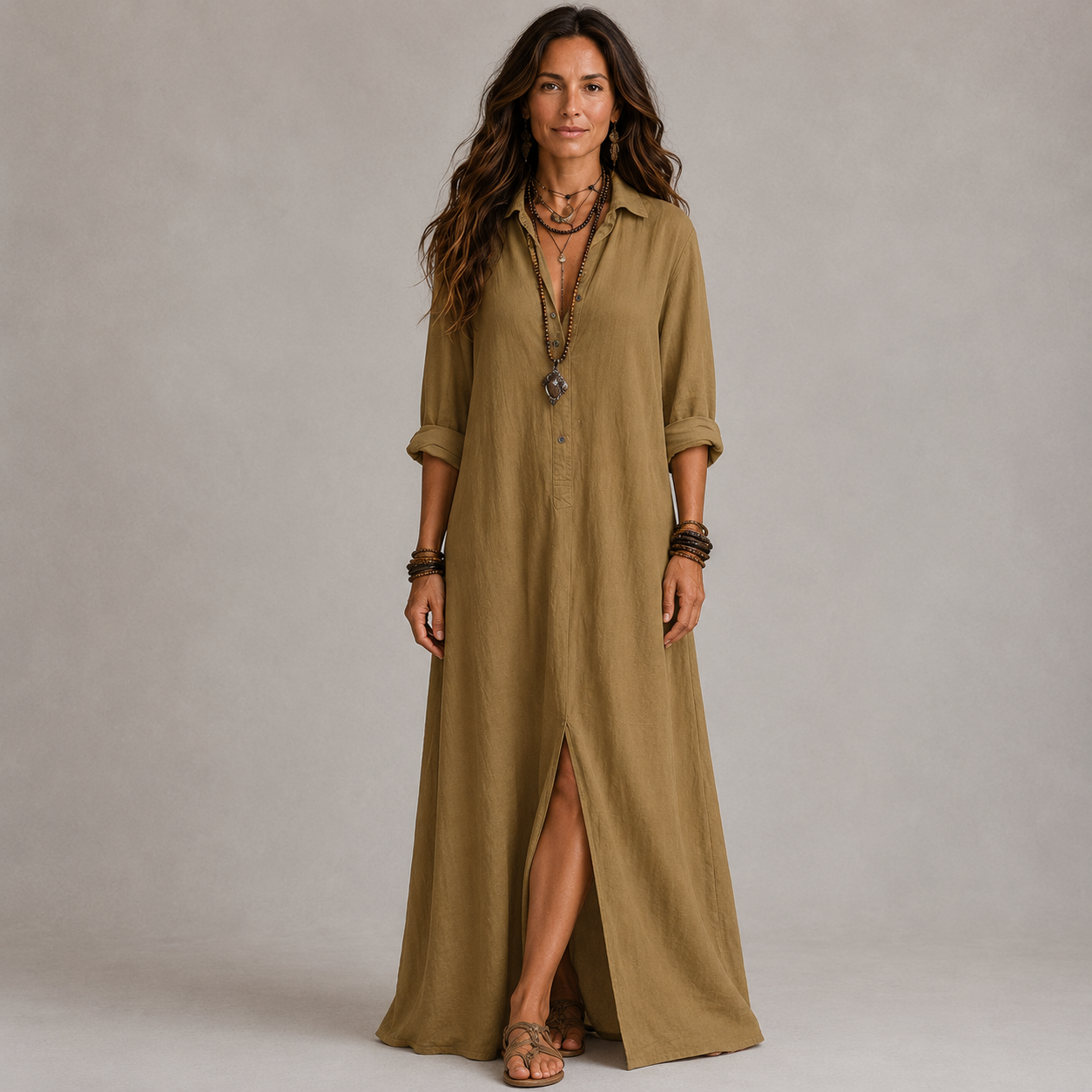 Clara Shirt Maxi Dress — Women's Long Sleeve Button-Down Maxi Dress