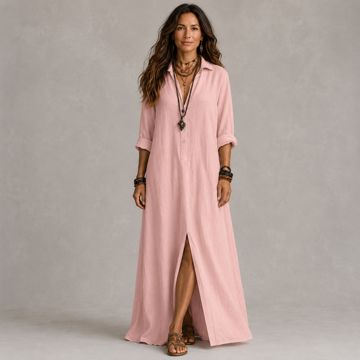 Clara Shirt Maxi Dress — Women's Long Sleeve Button-Down Maxi Dress
