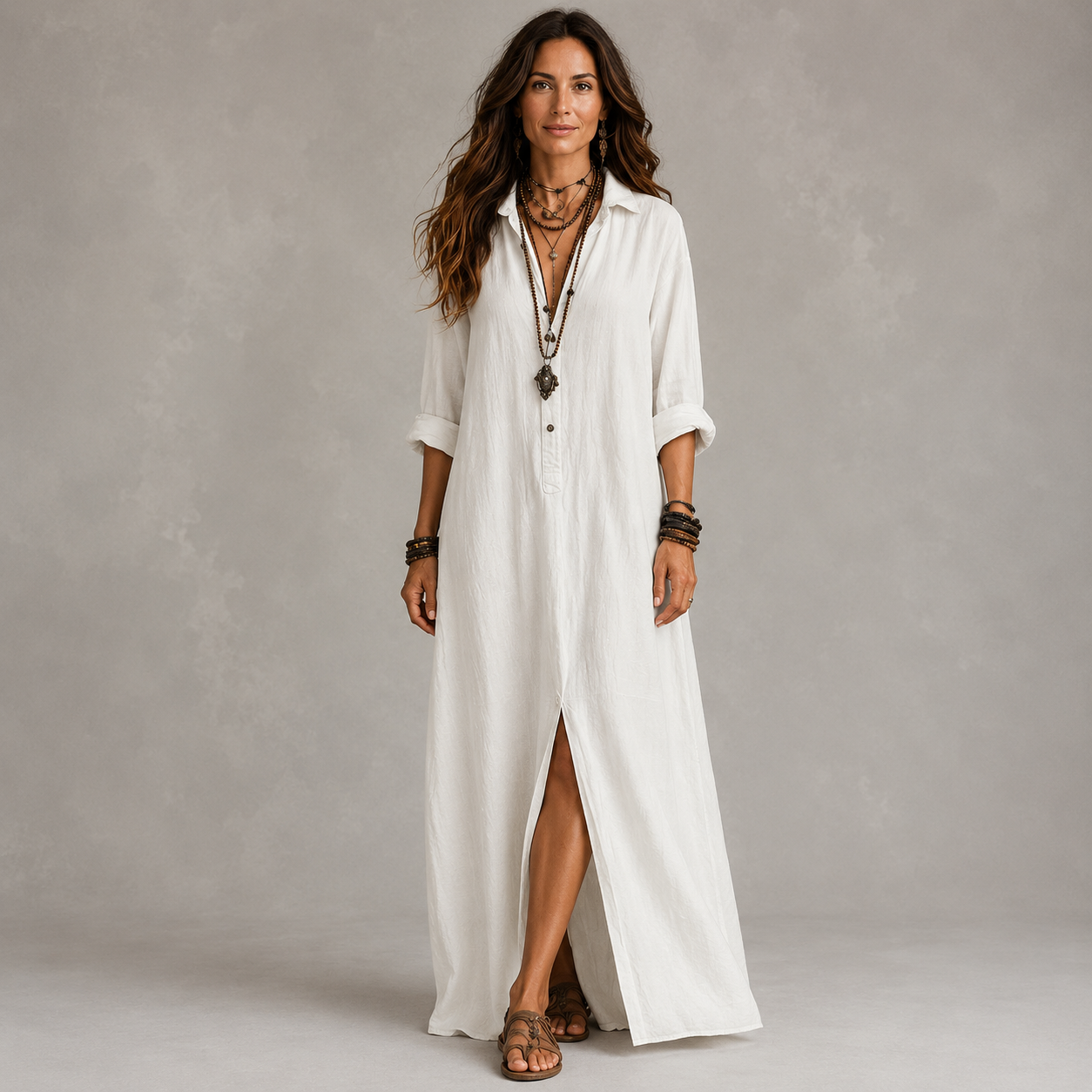 Clara Shirt Maxi Dress — Women's Long Sleeve Button-Down Maxi Dress