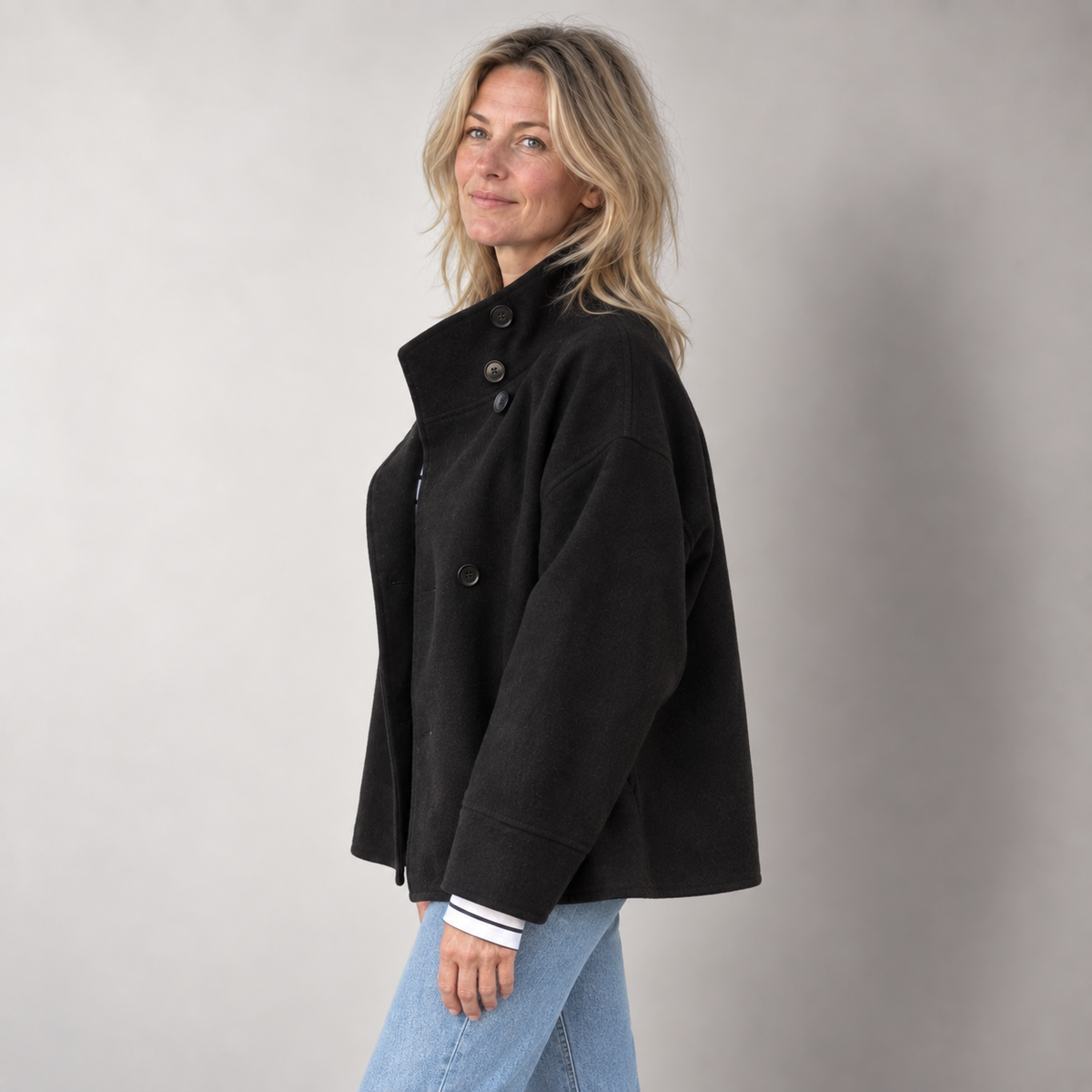 Short Funnel Neck Coat for Women