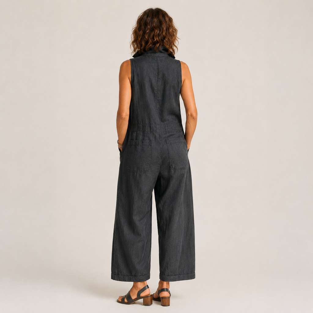 Women's Grey CargWomen's Grey Cargo Jumpsuit — Sleeveless Collared Button-Front Wide-Leg Utility Jumpsuito Jumpsuit — Sleeveless Collared Button-Front Wide-Leg Utility Jumpsuit