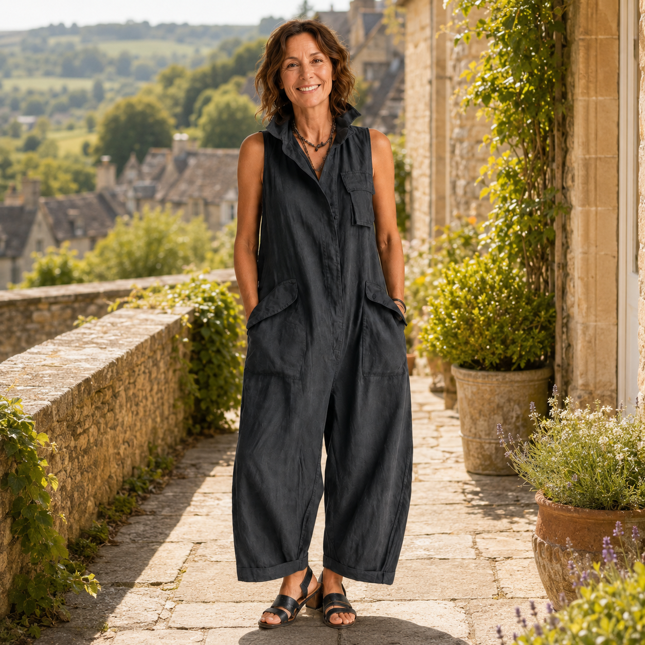 Women's Grey CargWomen's Grey Cargo Jumpsuit — Sleeveless Collared Button-Front Wide-Leg Utility Jumpsuito Jumpsuit — Sleeveless Collared Button-Front Wide-Leg Utility Jumpsuit