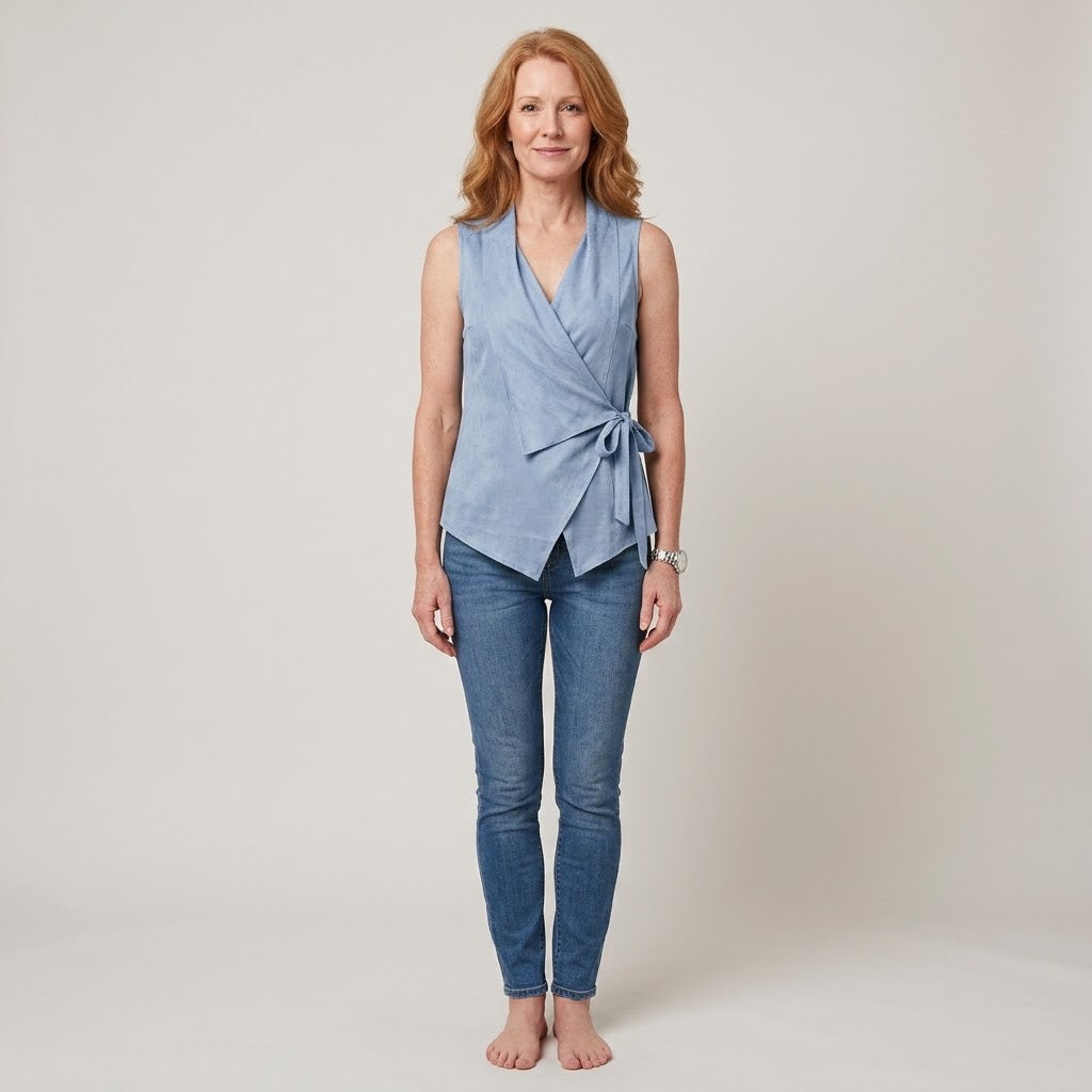 Women's Orange Sleeveless Wrap Top — V-Neck Tie-Side Summer Vest Blouse