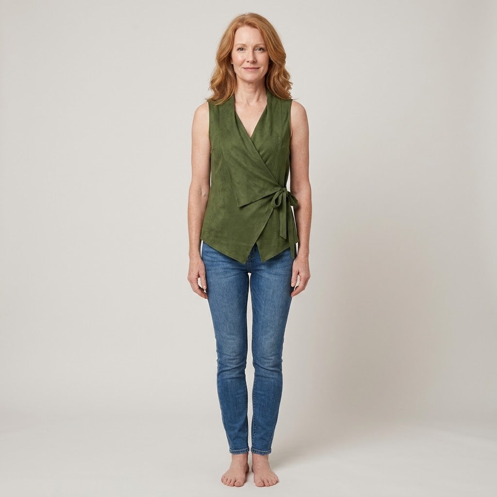 Women's Orange Sleeveless Wrap Top — V-Neck Tie-Side Summer Vest Blouse