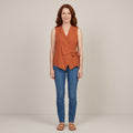 Women's Orange Sleeveless Wrap Top — V-Neck Tie-Side Summer Vest Blouse
