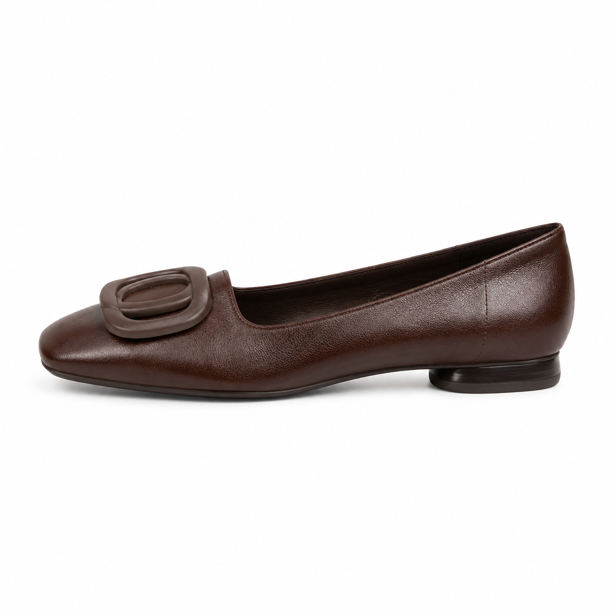 Clara Square Toe Loafer — Women's Low Block Heel Slip-On Shoe