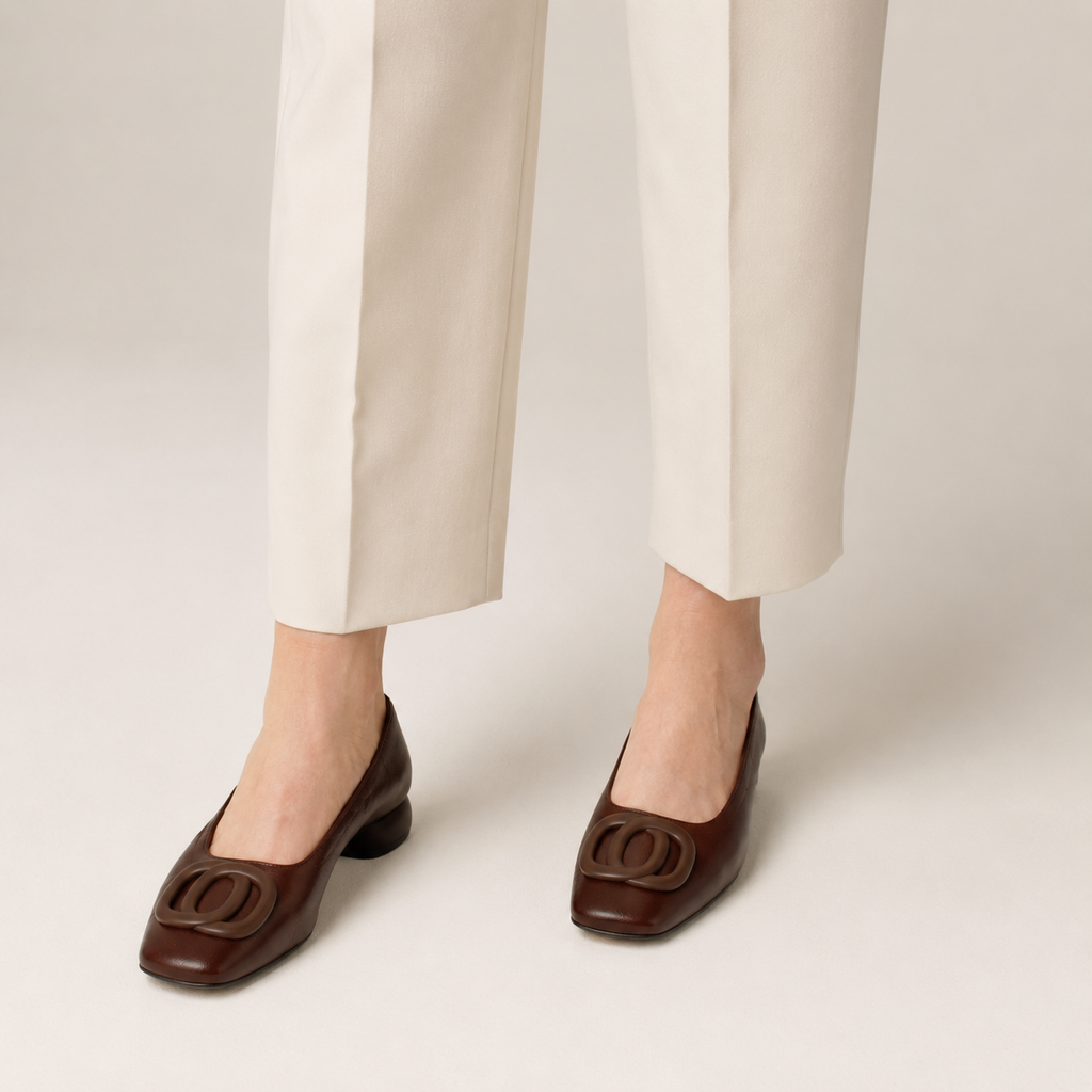 Clara Square Toe Loafer — Women's Low Block Heel Slip-On Shoe