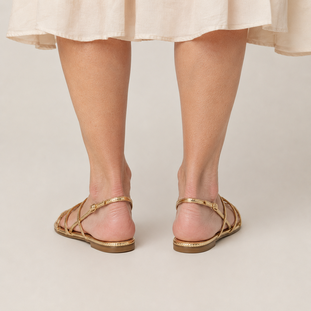 Clara Strappy Flat Sandal — Women's Metallic Slingback Summer Sandal
