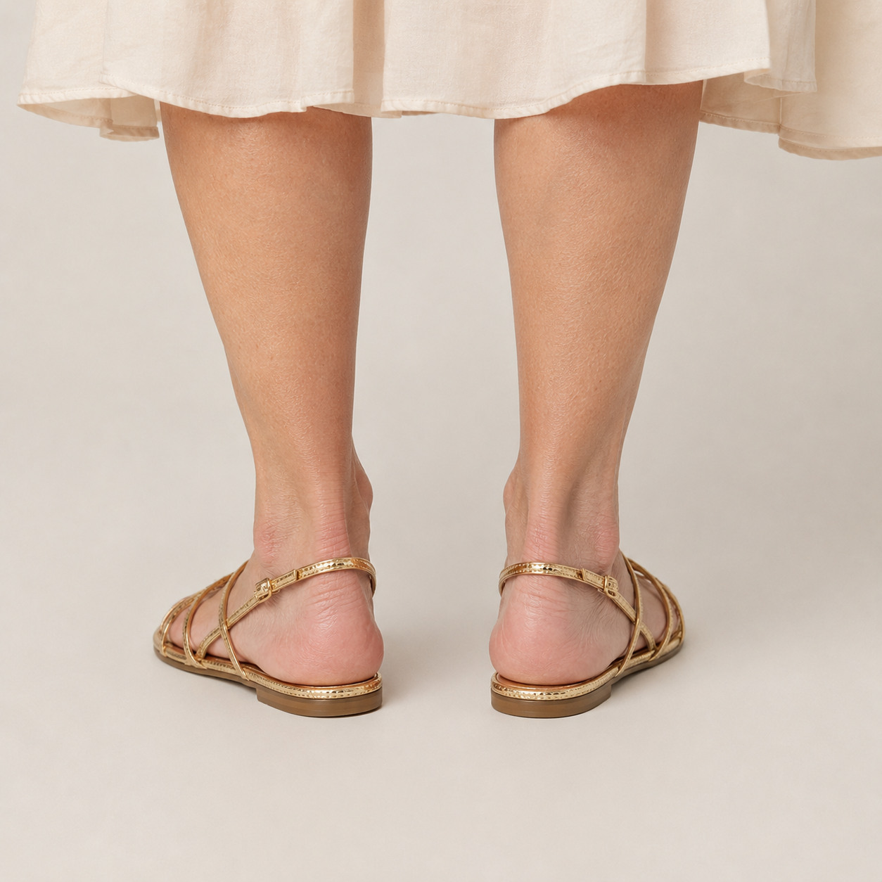 Clara Strappy Flat Sandal — Women's Metallic Slingback Summer Sandal