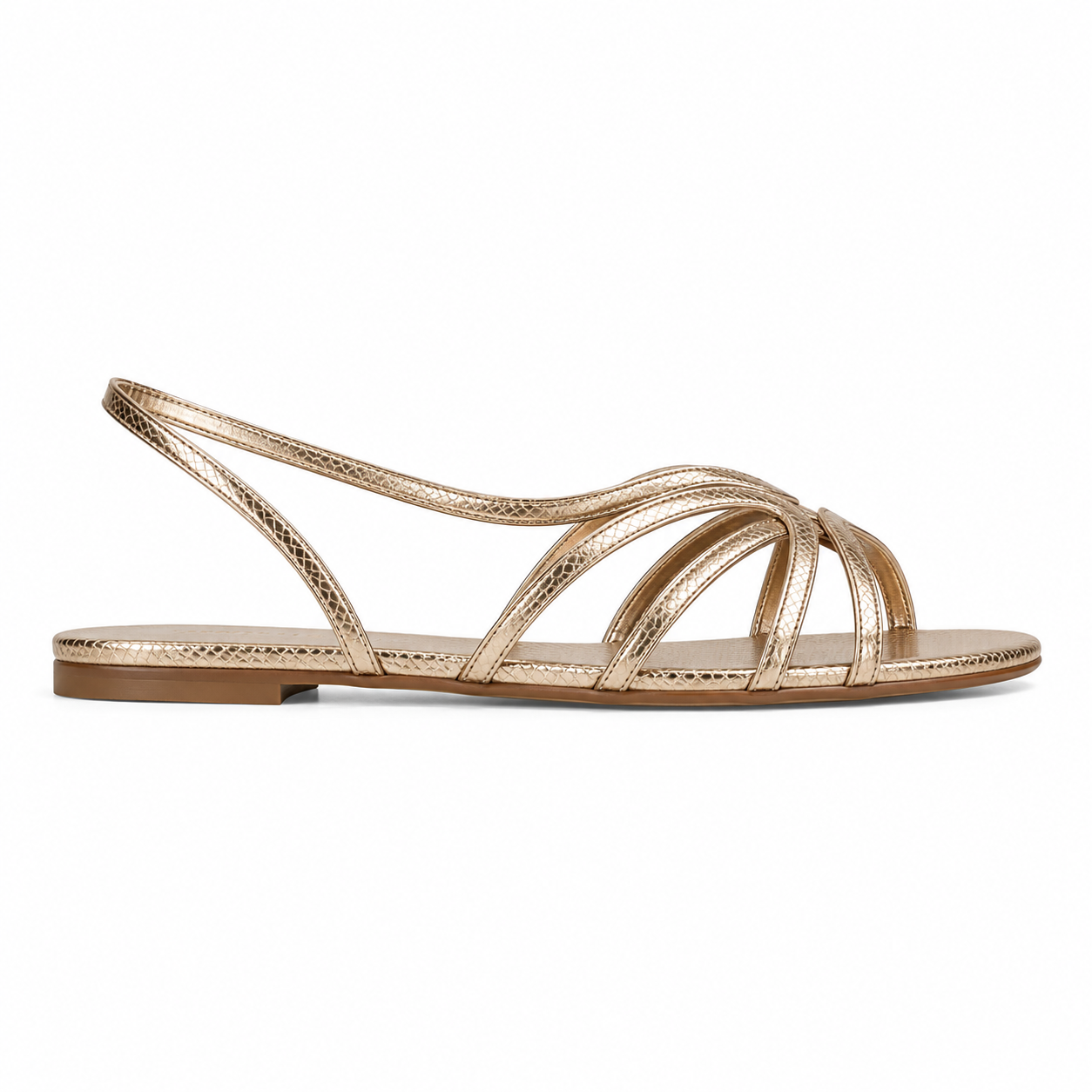 Clara Strappy Flat Sandal — Women's Metallic Slingback Summer Sandal