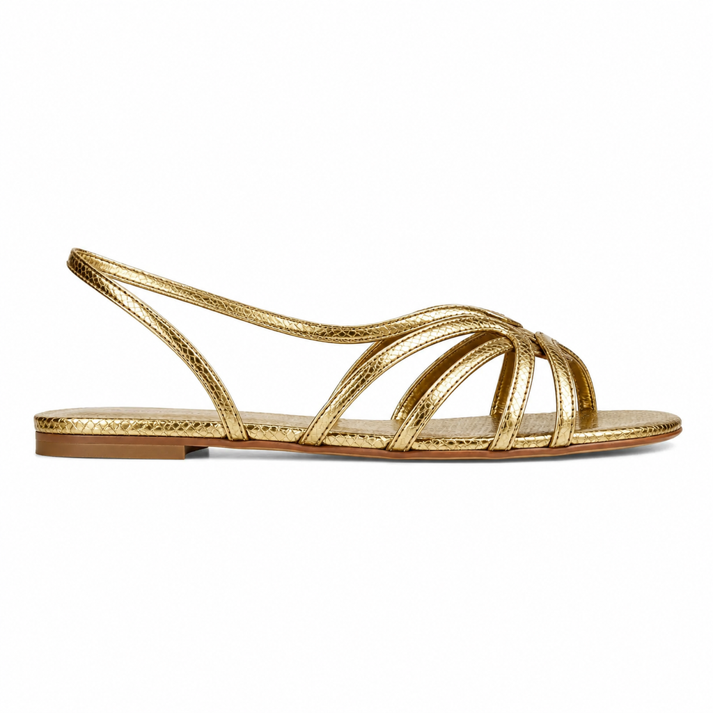 Clara Strappy Flat Sandal — Women's Metallic Slingback Summer Sandal