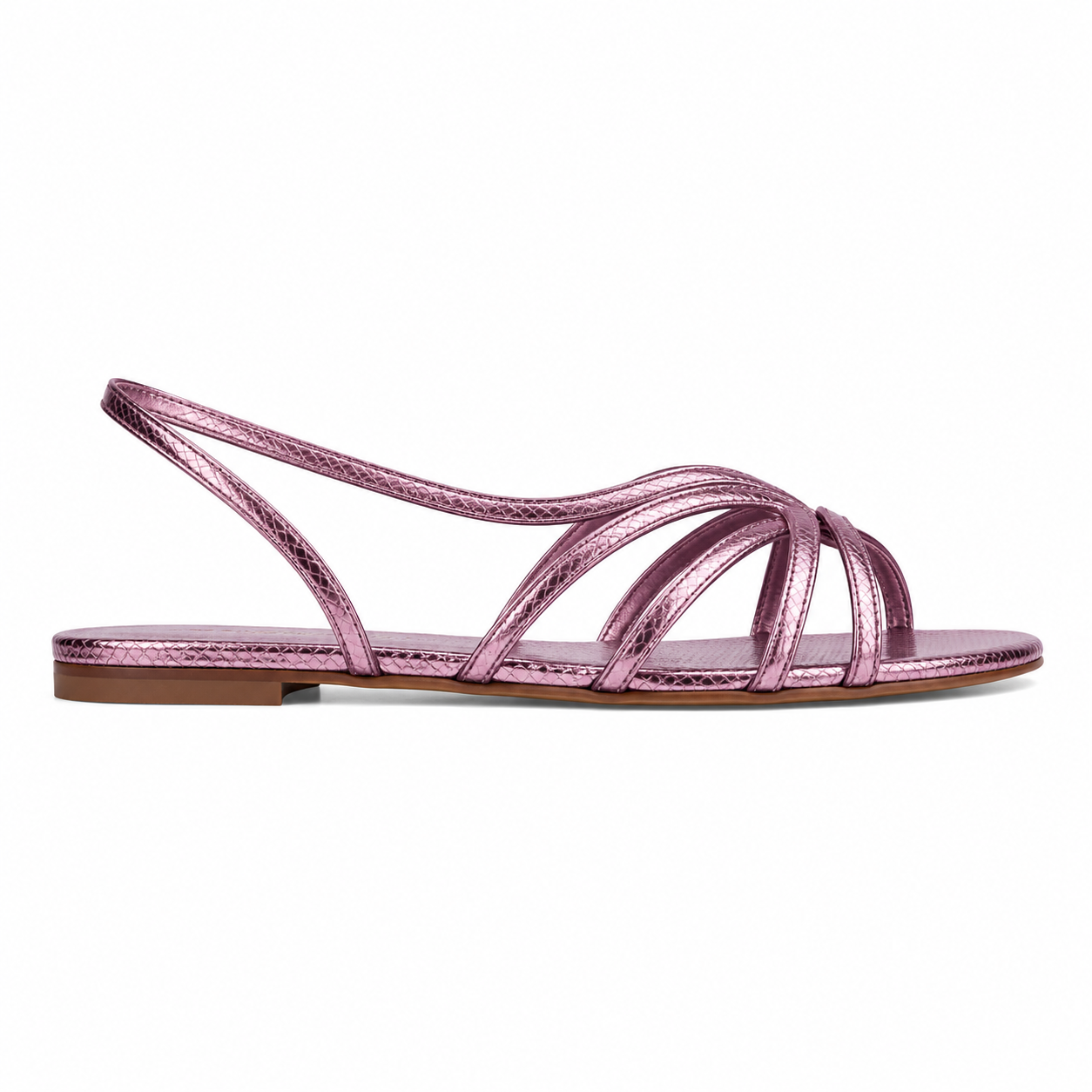 Clara Strappy Flat Sandal — Women's Metallic Slingback Summer Sandal