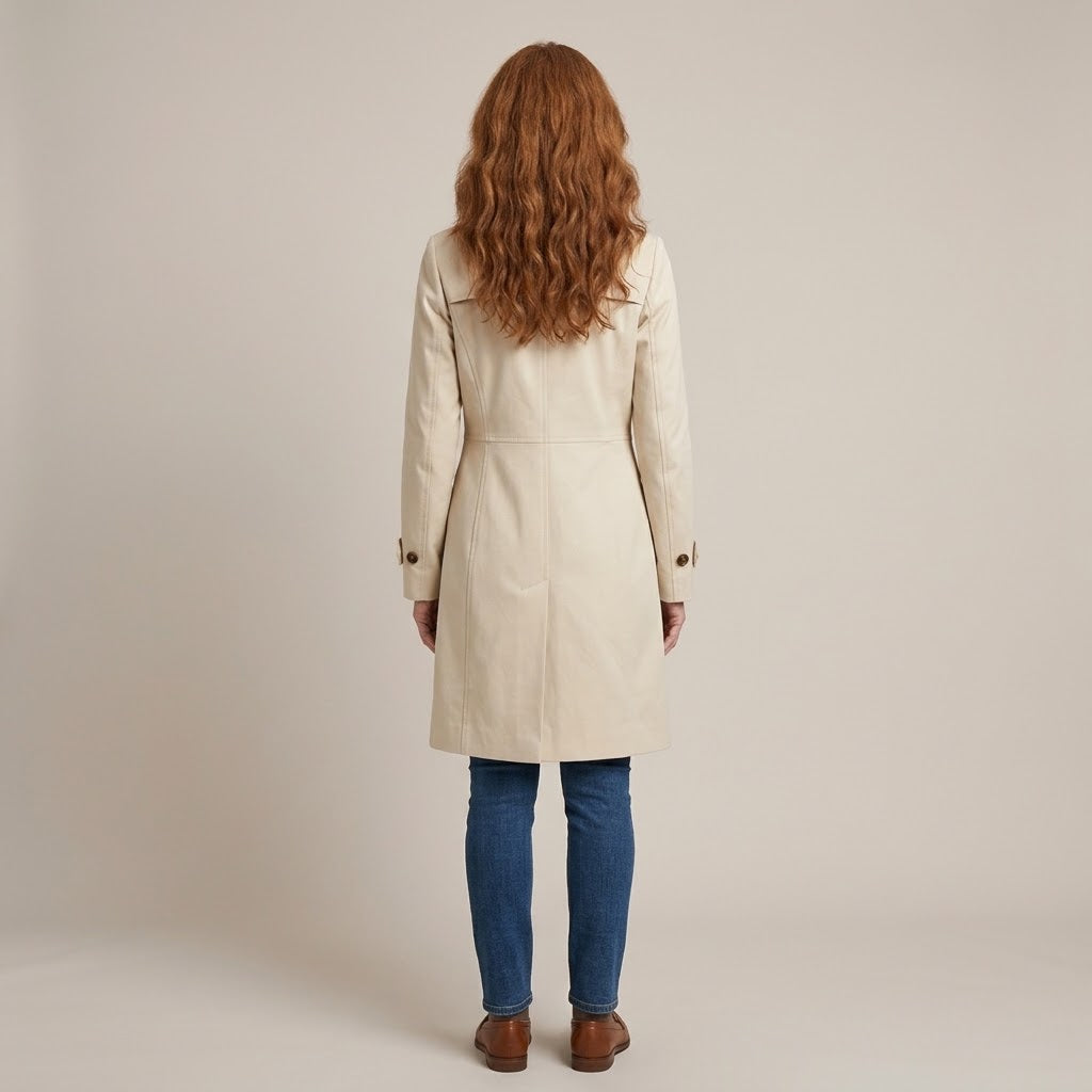 Women's Black Trench Coat — Tailored Mid-Length Single-Breasted Belted Coat