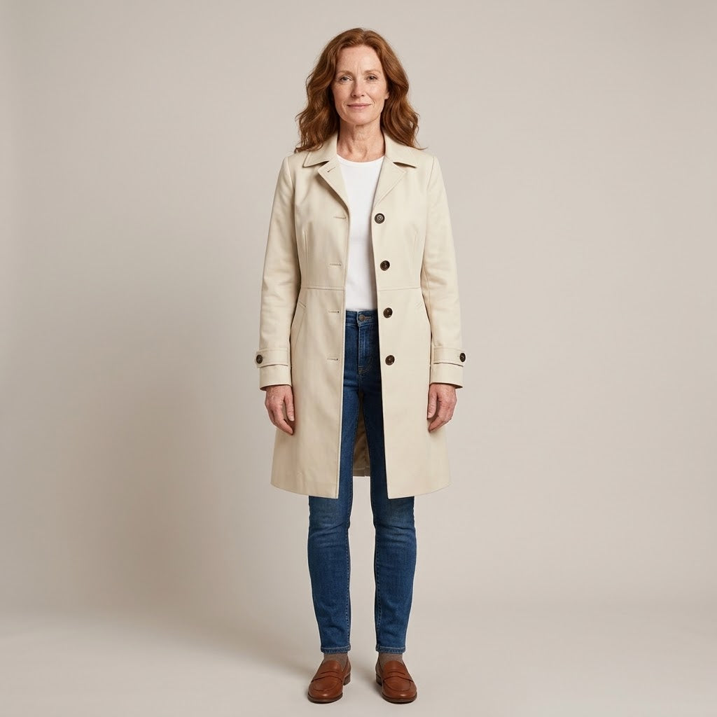Women's Black Trench Coat — Tailored Mid-Length Single-Breasted Belted Coat