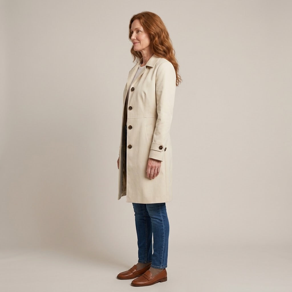 Women's Black Trench Coat — Tailored Mid-Length Single-Breasted Belted Coat