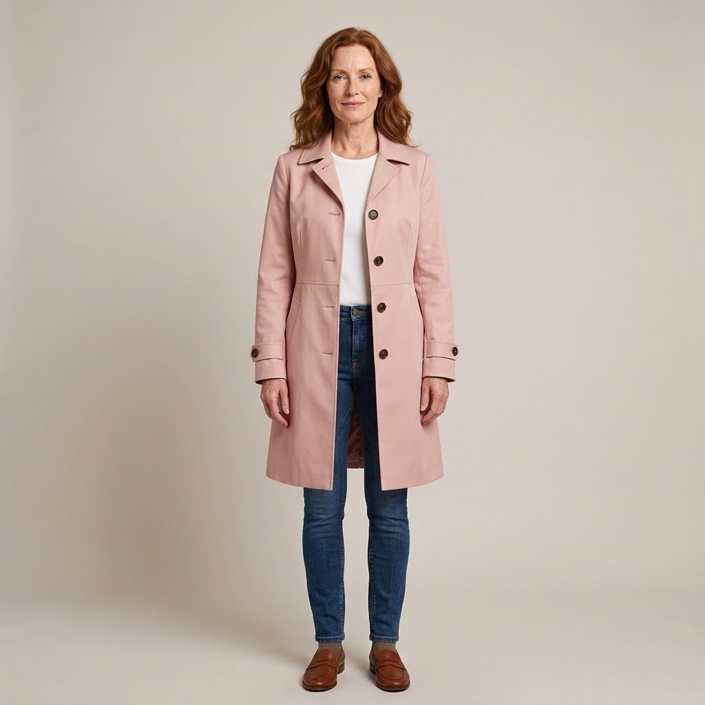 Women's Black Trench Coat — Tailored Mid-Length Single-Breasted Belted Coat