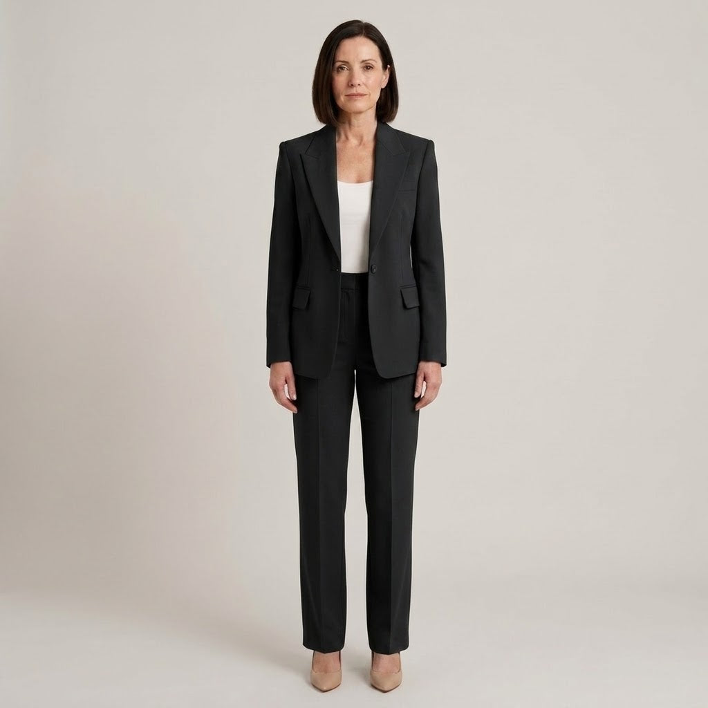 Women's Blue Suit — Single Breasted Blazer & Straight Leg Trousers Two Piece Set