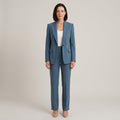 Women's Blue Suit — Single Breasted Blazer & Straight Leg Trousers Two Piece Set