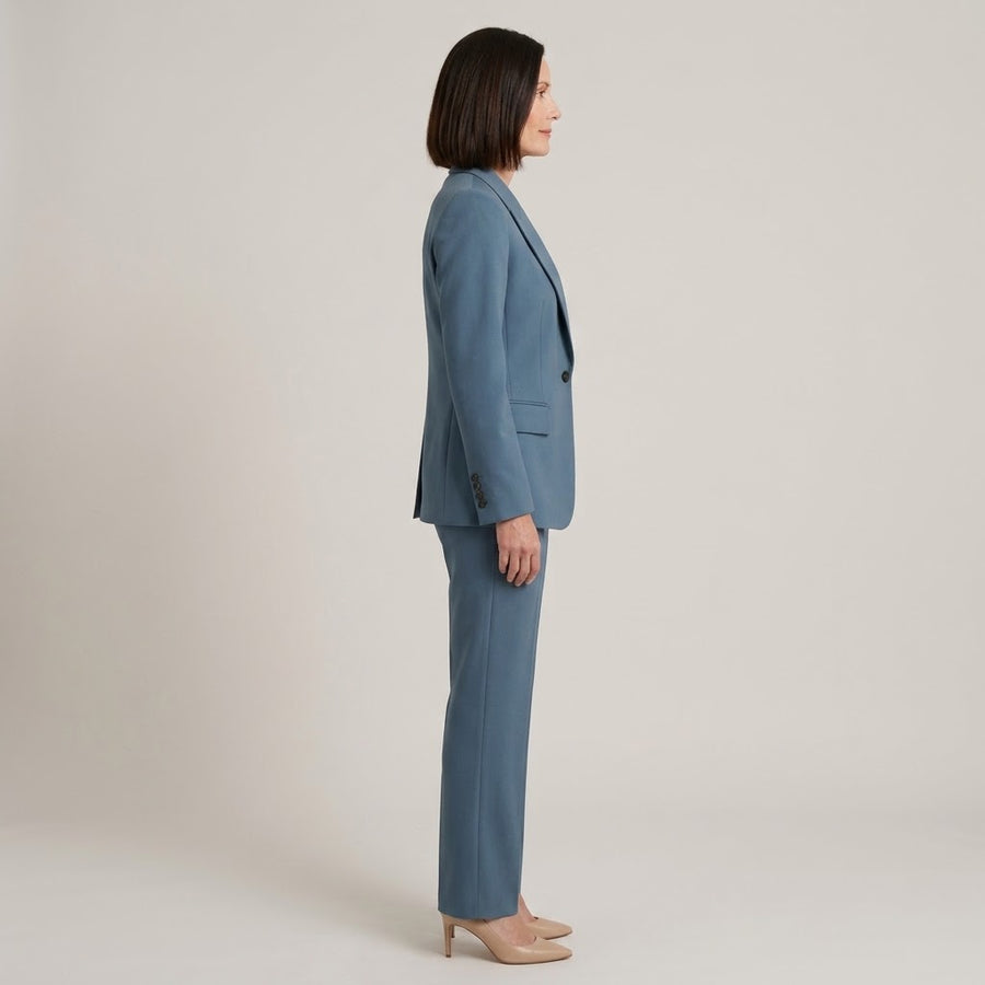 Women's Blue Suit — Single Breasted Blazer & Straight Leg Trousers Two Piece Set
