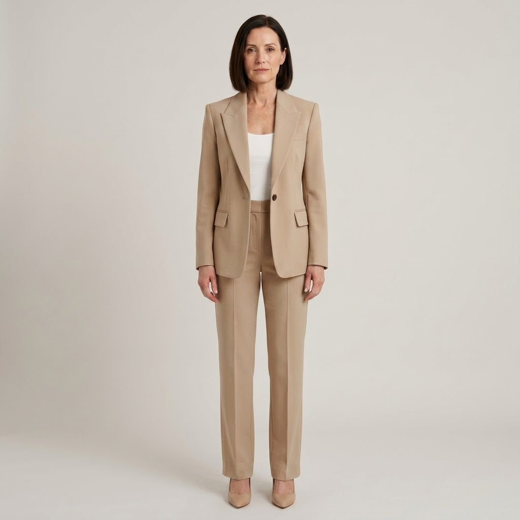 Women's Blue Suit — Single Breasted Blazer & Straight Leg Trousers Two Piece Set