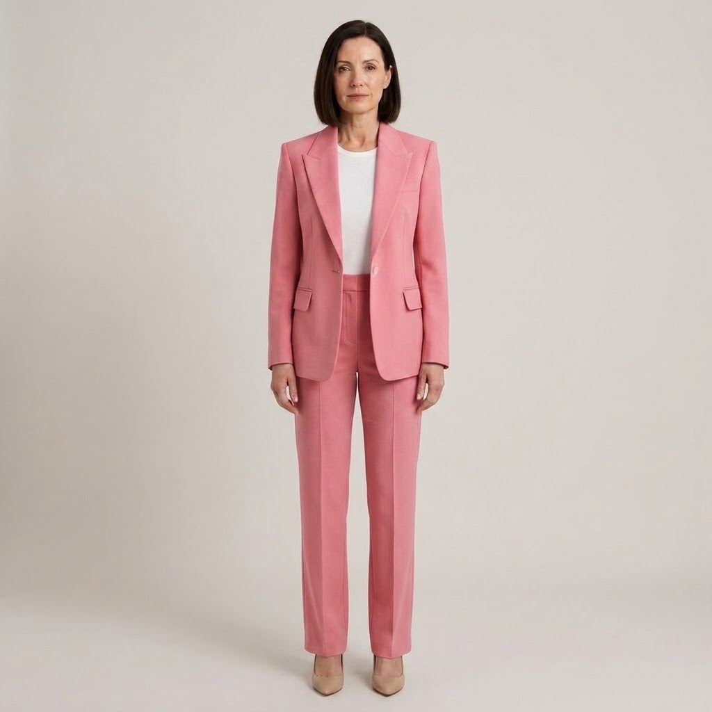 Women's Blue Suit — Single Breasted Blazer & Straight Leg Trousers Two Piece Set