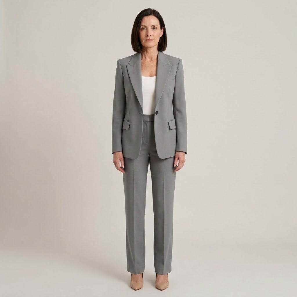 Women's Blue Suit — Single Breasted Blazer & Straight Leg Trousers Two Piece Set