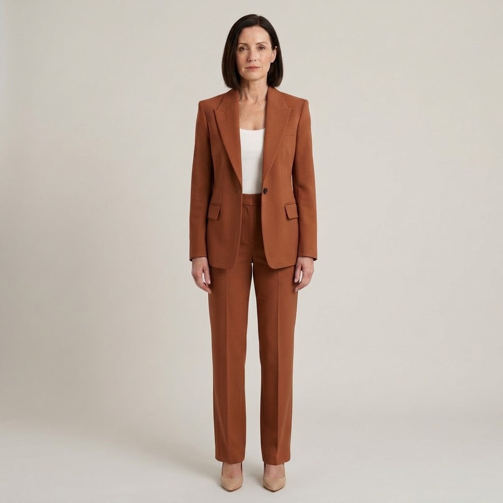 Women's Blue Suit — Single Breasted Blazer & Straight Leg Trousers Two Piece Set