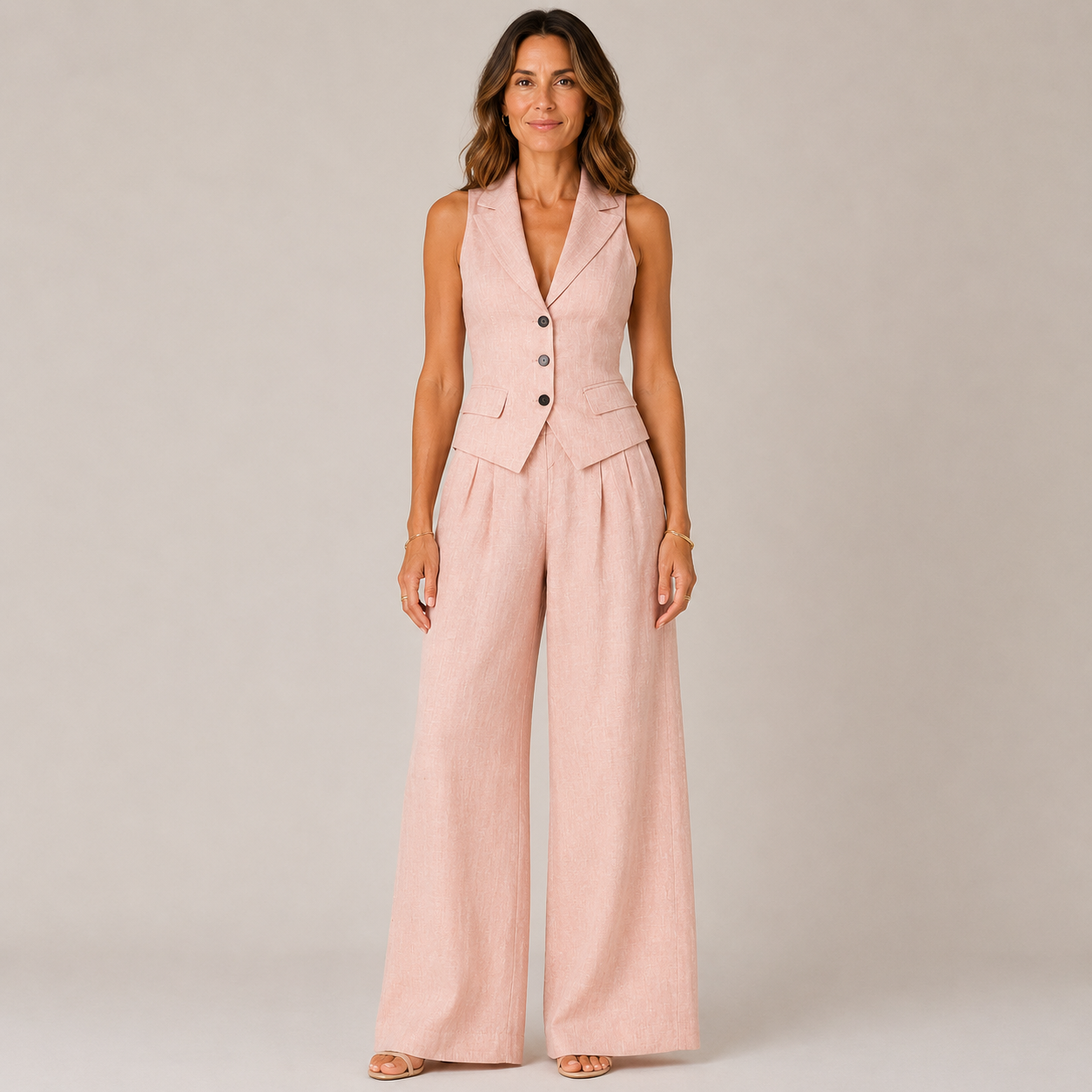 Clara Tailored Vest & Trouser Set — Women's Two-Piece Wide Leg Suit
