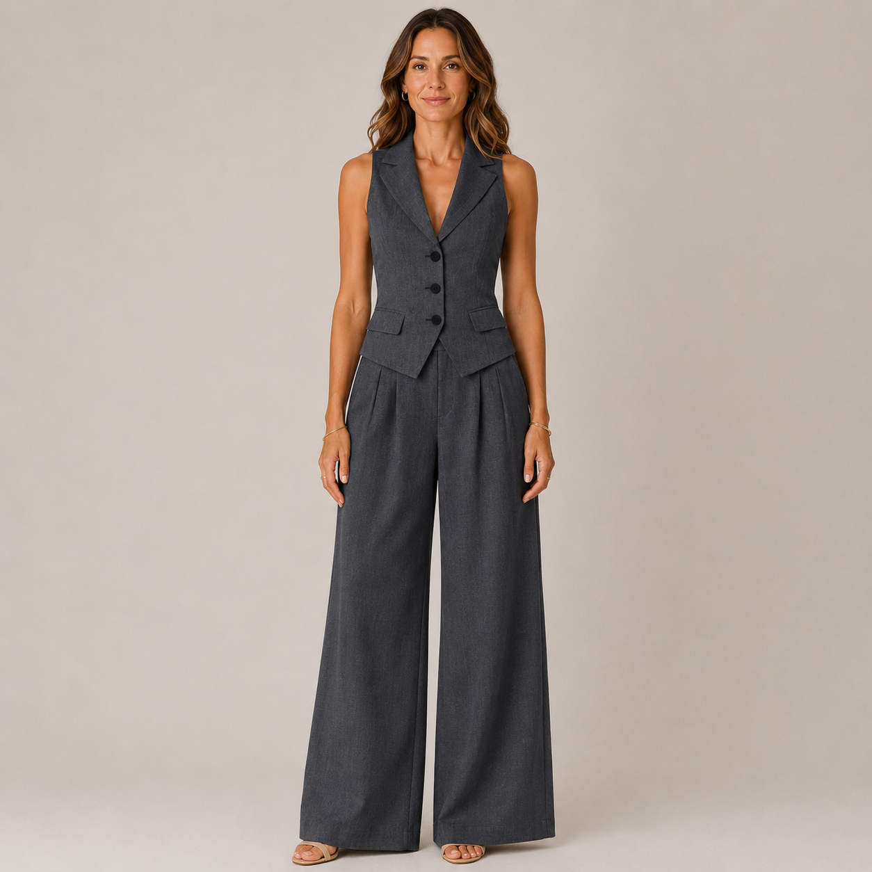 Clara Tailored Vest & Trouser Set — Women's Two-Piece Wide Leg Suit