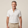 Clara Textured Waffle Polo — Men's Short Sleeve Contrast Placket Polo Shirt