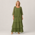 Clara Tiered Chiffon Maxi Dress — Women's Cape Overlay Occasion Dress