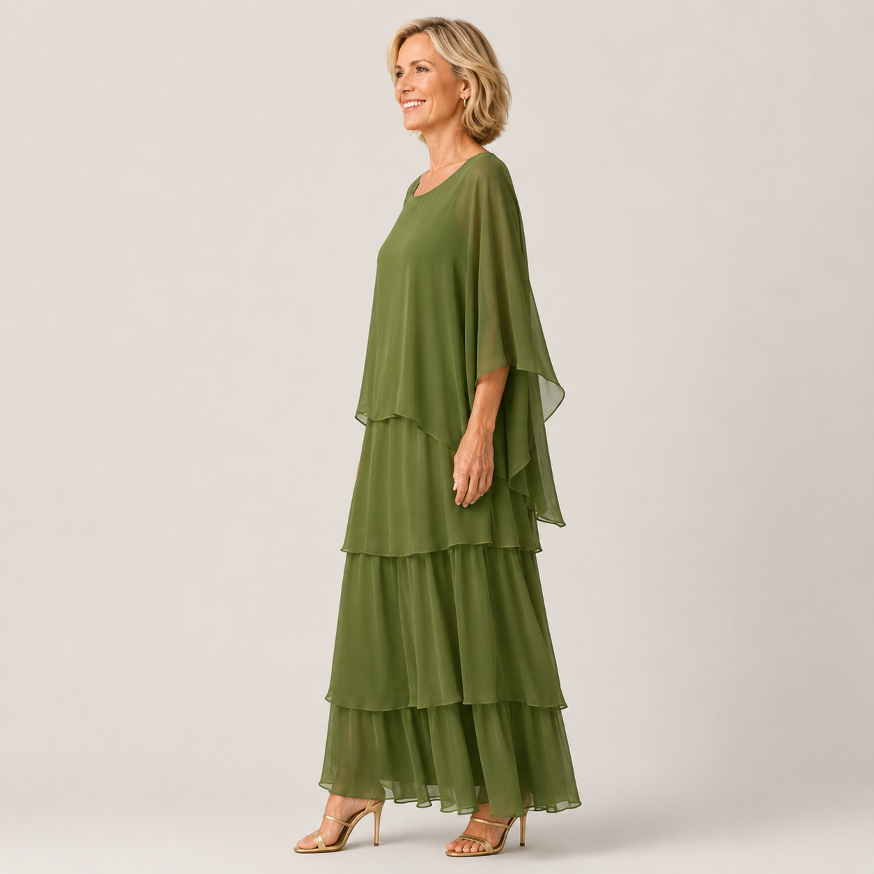 Clara Tiered Chiffon Maxi Dress — Women's Cape Overlay Occasion Dress