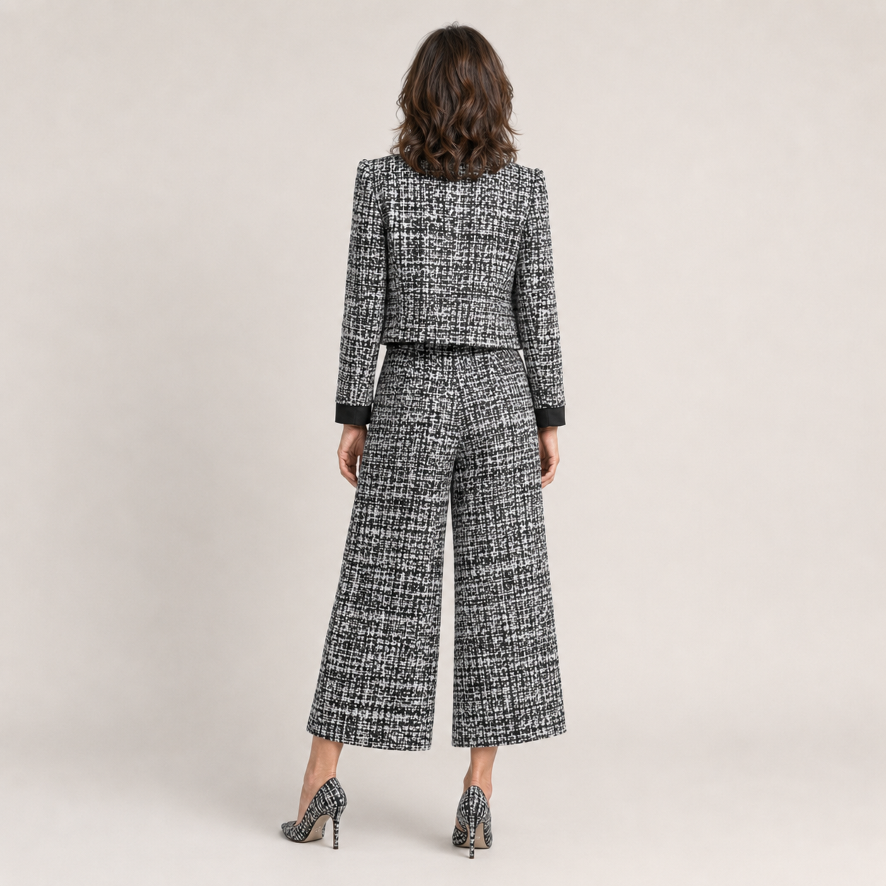 Clara Tweed 2-Piece Set — Women's Cropped Jacket Wide Leg Culotte Set