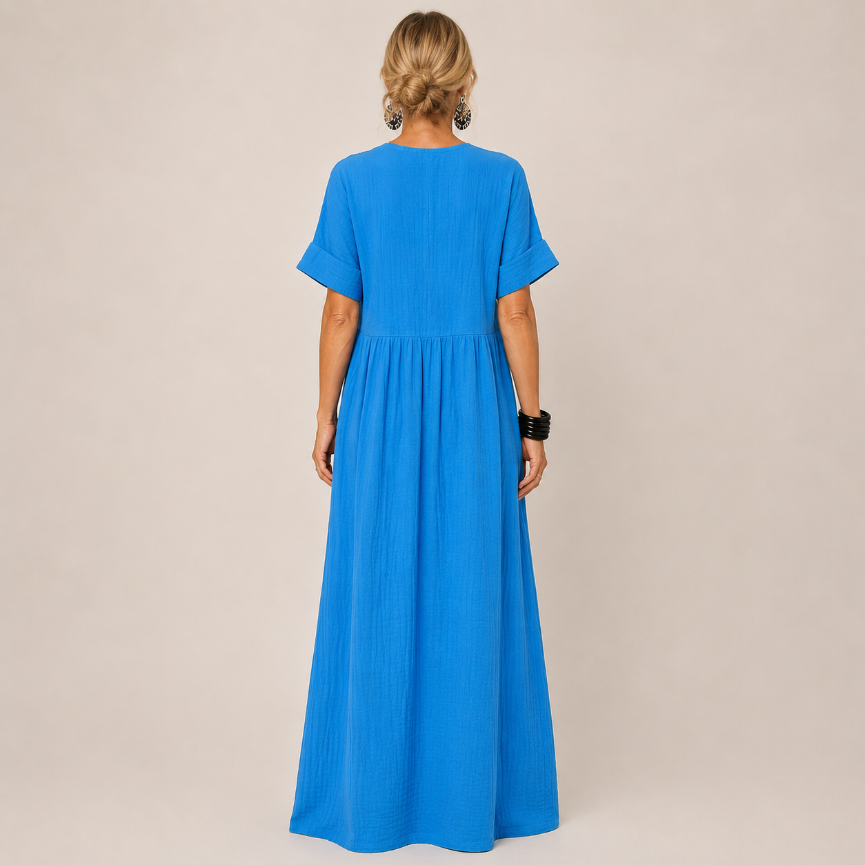 Clara V-Neck Maxi Dress — Women's Short Sleeve Relaxed Summer Maxi Dress