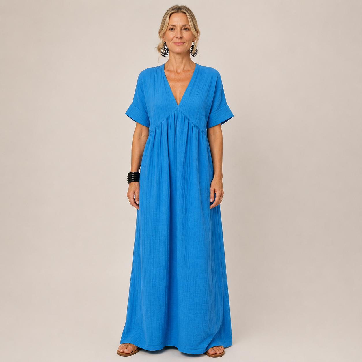 Clara V-Neck Maxi Dress — Women's Short Sleeve Relaxed Summer Maxi Dre – Boutique Clara