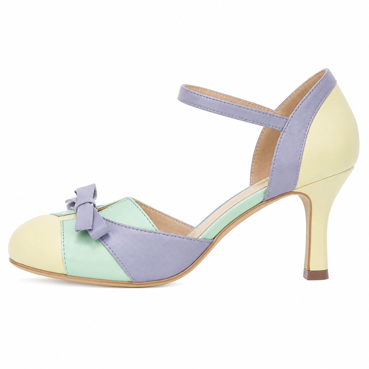 Clara Vintage Bow Heel — Women's Two Tone Ankle Strap Court Shoe