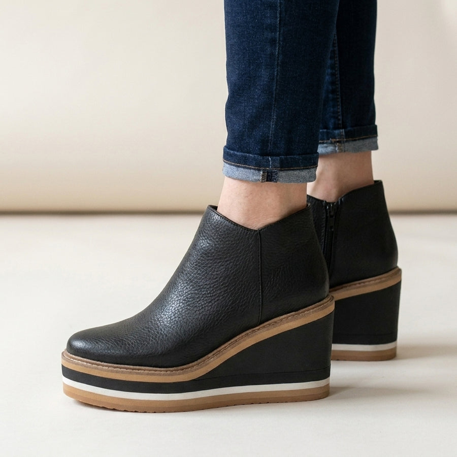 Ladies Wedge Ankle Boots – Side Zip Wedge Heel Boots with Rounded Toe